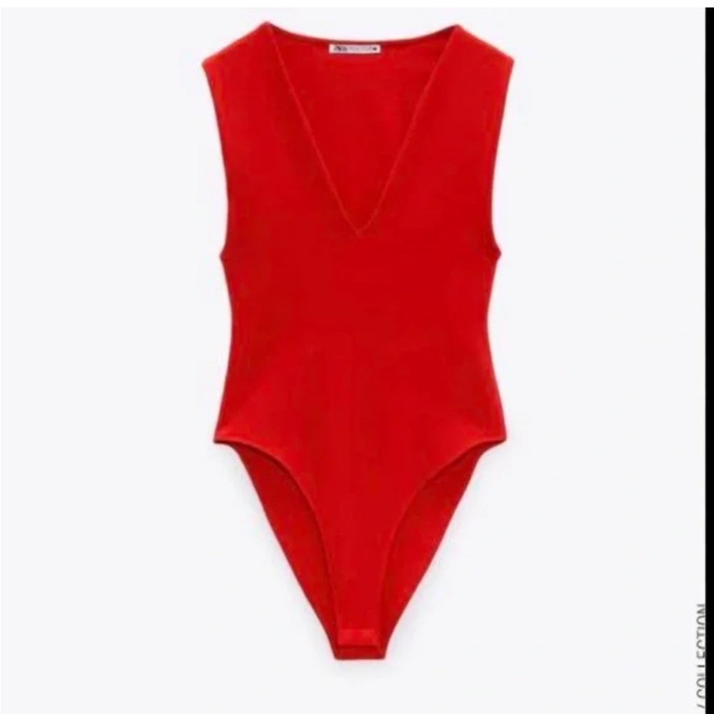 Zara Vneck Red Bodysuit